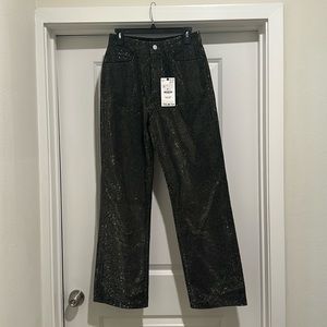 ZARA STRAIGHT CUT MID RISE RHINESTONE JEANS ZW COLLECTION